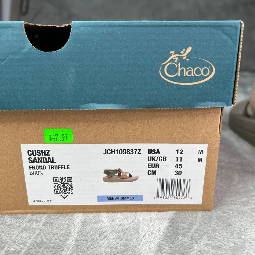 Chaco Cushz Sandals Men's 12 Frond Truffle Extra Cushioned Casual‎ Adjustable